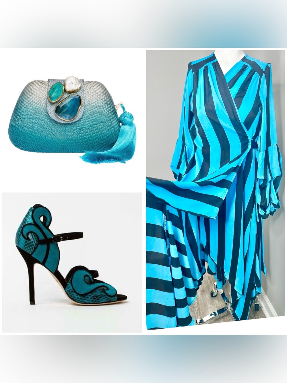 Reveuse blue black  Striped Wrap Dress-medium-preloved